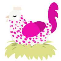 Little guy jr, a white and fuchsia chicken with a speckle pattern