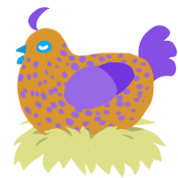 (unnamed), a orange and blurple chicken with a speckle pattern