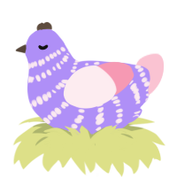 Lavender, a lilac and rose chicken with a bar pattern