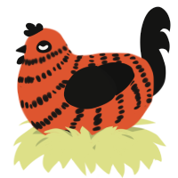 A vermilion and black chicken with a bar pattern