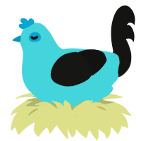 Chikyuune Aiko, a aqua and black chicken