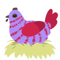 Marzipan, a lilac and crimson chicken with a bar pattern