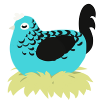 A aqua and black chicken with a half-lace pattern
