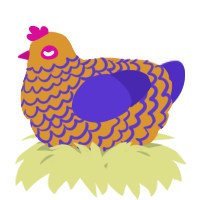 A orange and indigo chicken with a lace pattern
