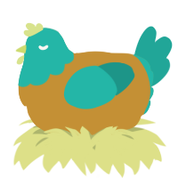 A gold and turquoise chicken with a head pattern