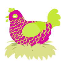 A fuchsia and lime chicken with a lace pattern