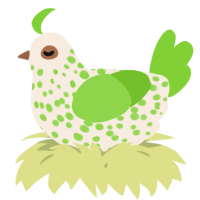 A cream and grass chicken with a speckle pattern
