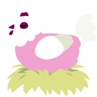 A pink and white chicken with a head pattern