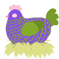 A blurple and chartreuse chicken with a lace pattern