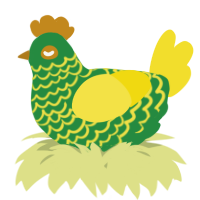 A viridian and yellow chicken with a lace pattern