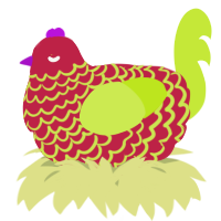 A crimson and lime chicken with a lace pattern