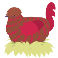 A russet and crimson chicken with a bar pattern