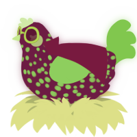 A wine and grass chicken with a speckle pattern
