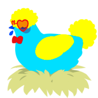 A cerulean and yellow chicken