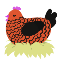 A vermilion and black chicken with a lace pattern
