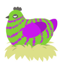 A grass and amethyst chicken with a bar pattern