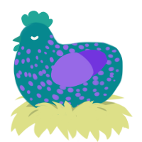 (unnamed), a teal and blurple chicken with a speckle pattern