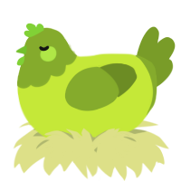 A lime and chartreuse chicken with a head pattern