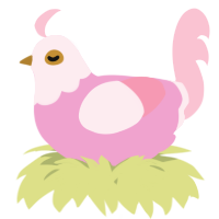 A pink and rose chicken with a head pattern