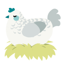 Snow Day, a white and silver chicken with a half-lace pattern