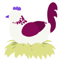 A white and wine chicken with a neck-speckle pattern
