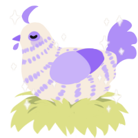 A cream and lilac chicken with a bar pattern