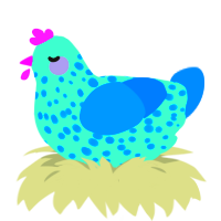 glorbus, a mint and sapphire chicken with a speckle pattern