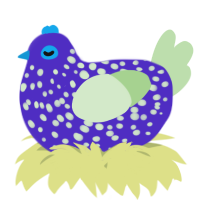 A indigo and gluppy chicken with a speckle pattern