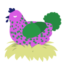 A orchid and viridian chicken with a speckle pattern