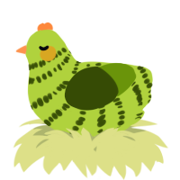 A indigo and lilac chicken with a bar pattern