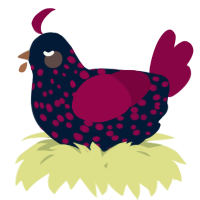 A tumblr and maroon chicken with a speckle pattern