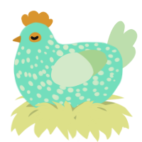 A mint and gluppy chicken with a speckle pattern