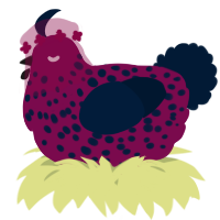 A wine and tumblr chicken with a speckle pattern