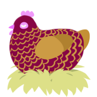 A maroon and gold chicken with a lace pattern