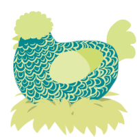 A teal and lemon chicken with a double-lace pattern