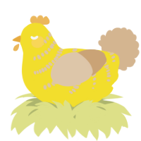 A yellow and beige chicken with a half-bar pattern