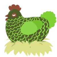 A olive and grass chicken with a lace pattern
