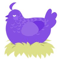 Bloop, a blurple chicken with a half-lace pattern