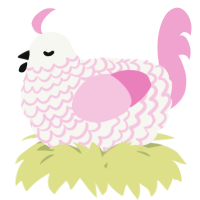 A white and pink chicken with a lace pattern