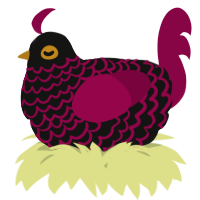 A black and maroon chicken with a lace pattern