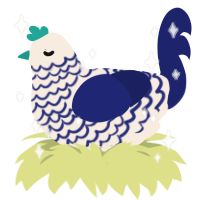 Zaley, a cream and navy chicken with a lace pattern