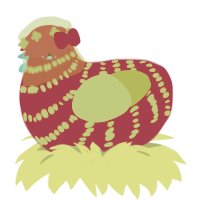 Holly Wreath, a maroon and chartreuse chicken with a bar pattern