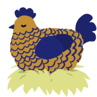 A gold and navy chicken with a lace pattern