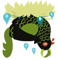 南北, a black and chartreuse chicken with a lace pattern