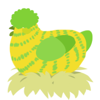 A yellow and grass chicken with a bar pattern
