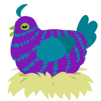 A violet and sea chicken with a bar pattern