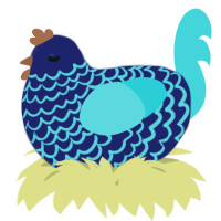 A navy and aqua chicken with a lace pattern