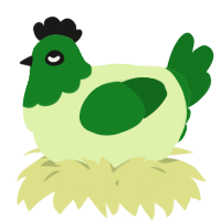 A apple and leaf chicken with a head pattern
