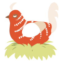 A vermilion and cream chicken with a half-bar pattern