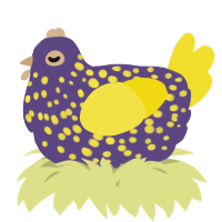 A overcast and yellow chicken with a speckle pattern